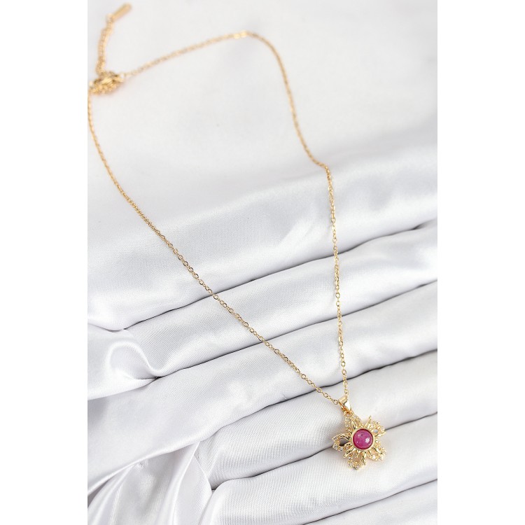 316L Steel Zircon Stone Swivel Sun Model Gold Color Women's Necklace - TJ-BKO10510