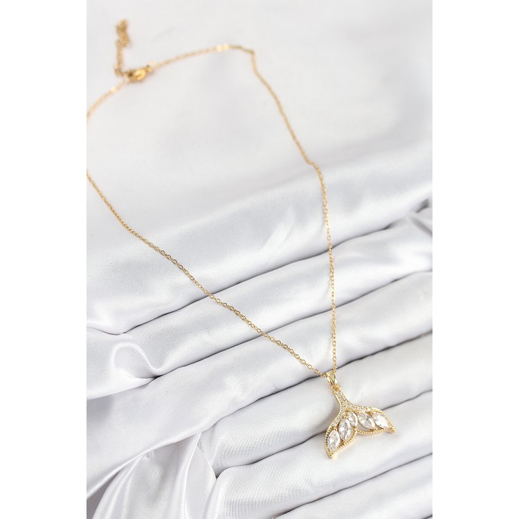 316L Steel Zircon Stone Fish Tail Model Gold Color Women's Necklace - TJ-BKO10511