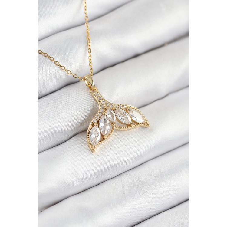 316L Steel Zircon Stone Fish Tail Model Gold Color Women's Necklace - TJ-BKO10511 316L Steel Zircon Stone Fish Tail Model Gold Color Women's Necklace - TJ-BKO10511