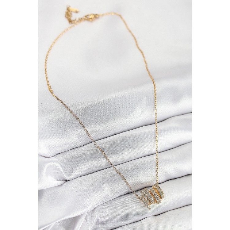 316L Steel Zircon Stone Spiral Model Gold Color Women's Necklace - TJ-BKO10512