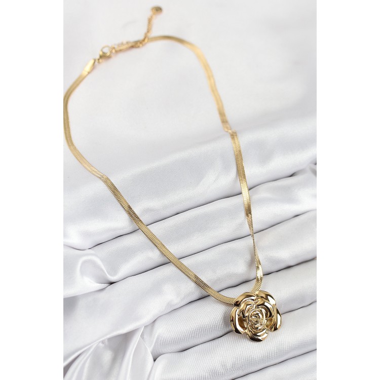 316L Stainless Steel Rose-Shaped Italian Chain Model Gold-Colored Women's Necklace - TJ-BKO10513