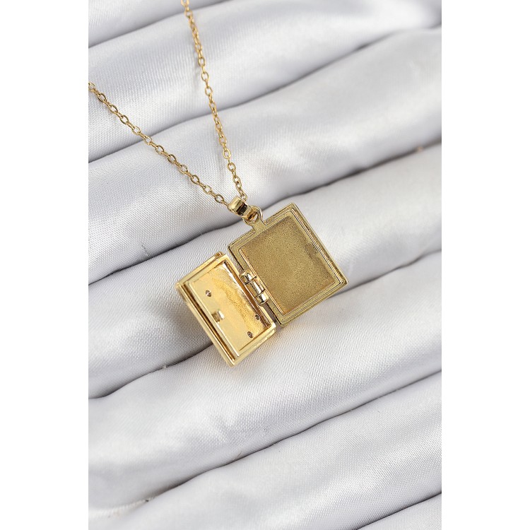 316L Steel Zircon Stone Openable Cover Book Model Gold Color Women's Necklace - TJ-BKO10515