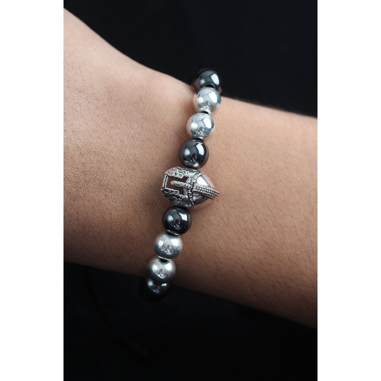 Natural Stone Gladiator Model Silver and Smoke Color Elevator Men's Bracelet - TJ-EB3758
