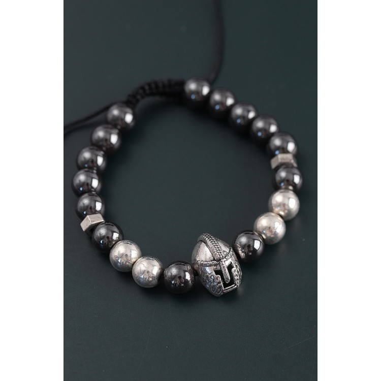 Natural Stone Gladiator Model Silver and Smoke Color Elevator Men's Bracelet - TJ-EB3758