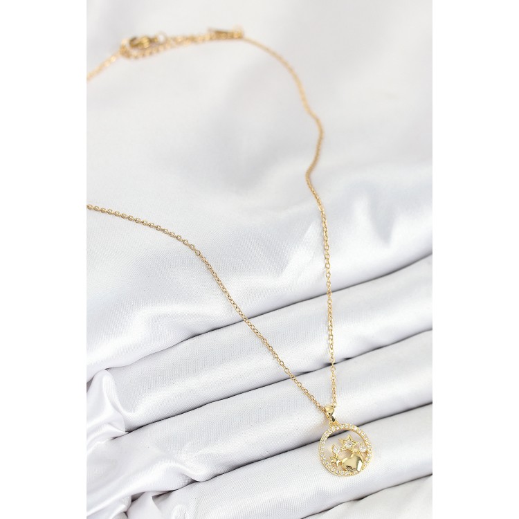 316L Steel Zircon Stone Star and Heart Design Gold Color Women's Necklace - TJ-BKO10522