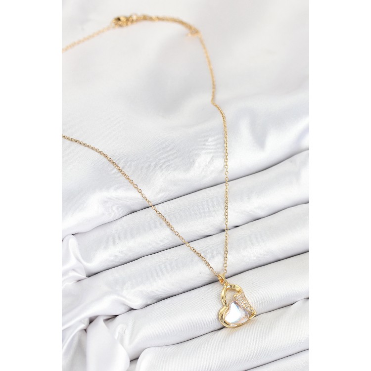 316L Steel Zircon Stone Heart Model Gold Color Women's Necklace - TJ-BKO10523