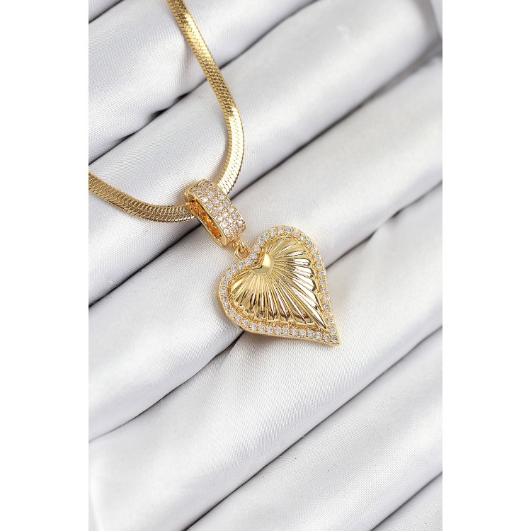 316L Steel Zircon Stone Heart Model Gold Color Women's Necklace - TJ-BKO10530 316L Steel Zircon Stone Heart Model Gold Color Women's Necklace - TJ-BKO10530