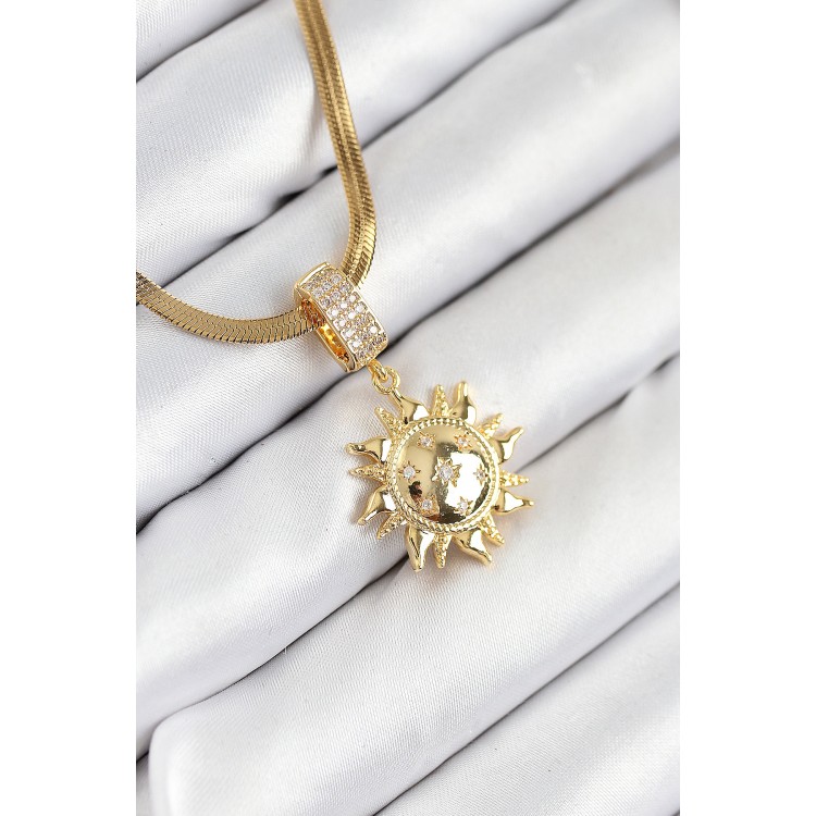 316L Steel Zircon Stone Sun Model Gold Color Women's Necklace - TJ-BKO10535 316L Steel Zircon Stone Sun Model Gold Color Women's Necklace - TJ-BKO10535