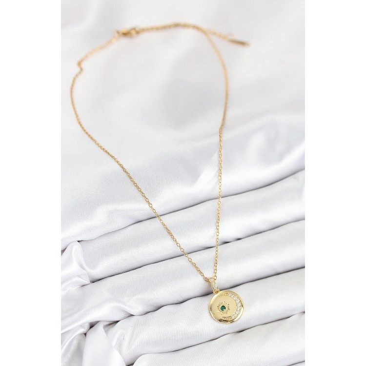 316L Steel Zircon Stone Moon and Sun Design Gold Color Women's Necklace - TJ-BKO10539