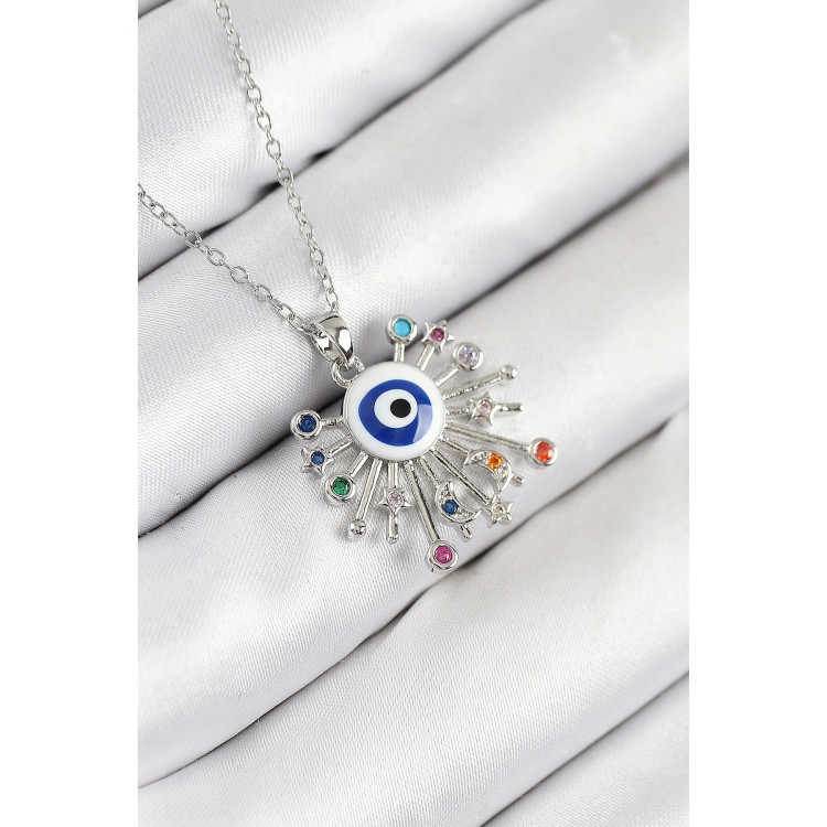 316L Steel Zircon Stone Nazar Model Silver Color Women's Necklace - TJ-BKO10543 316L Steel Zircon Stone Nazar Model Silver Color Women's Necklace - TJ-BKO10543