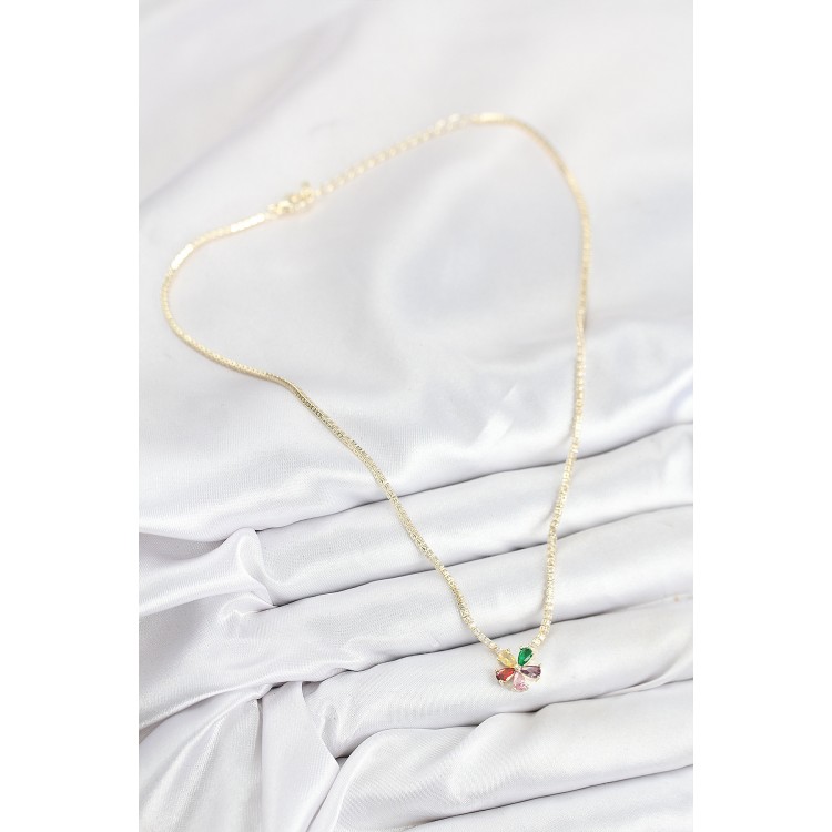 Gold-Colored Women's Necklace with Zircon Stone Waterway Assorted Flower Design - TJ-BKO10546