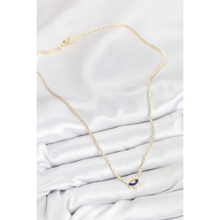 Gold-Colored Women's Necklace with Zircon Stone Waterway Eye Design - TJ-BKO10547
