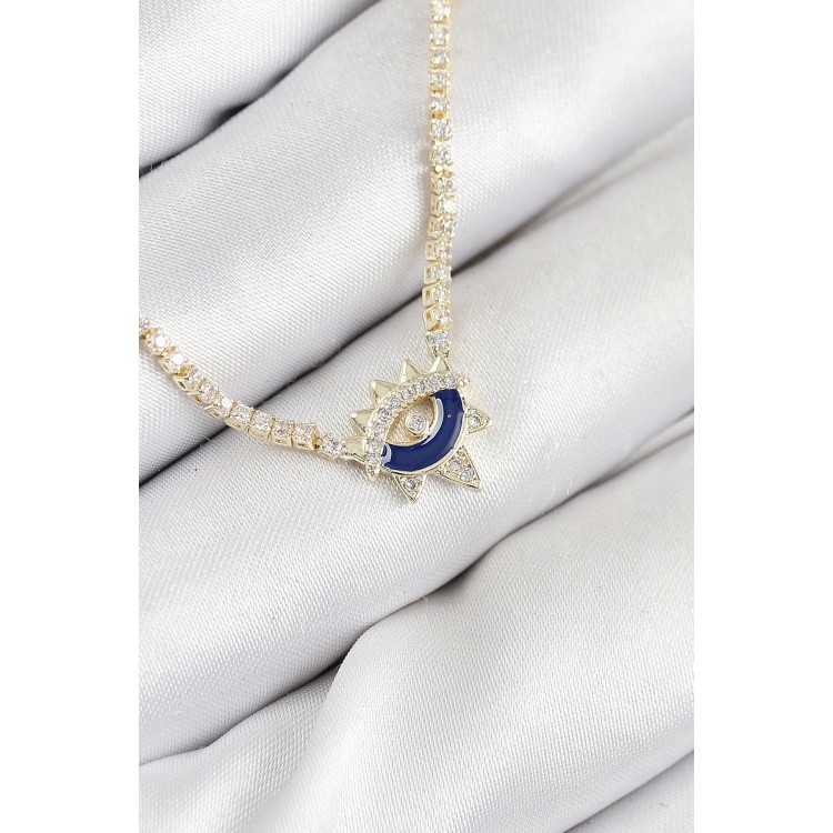 Gold-Colored Women's Necklace with Zircon Stone Waterway Eye Design - TJ-BKO10547 Gold-Colored Women's Necklace with Zircon Stone Waterway Eye Design - TJ-BKO10547