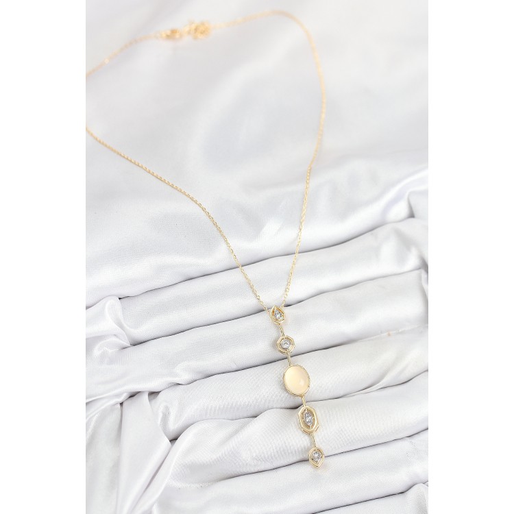 Gold-Plated Chain Necklace with Yellow Gold Color Zircon Stones - TJ-BKO10555