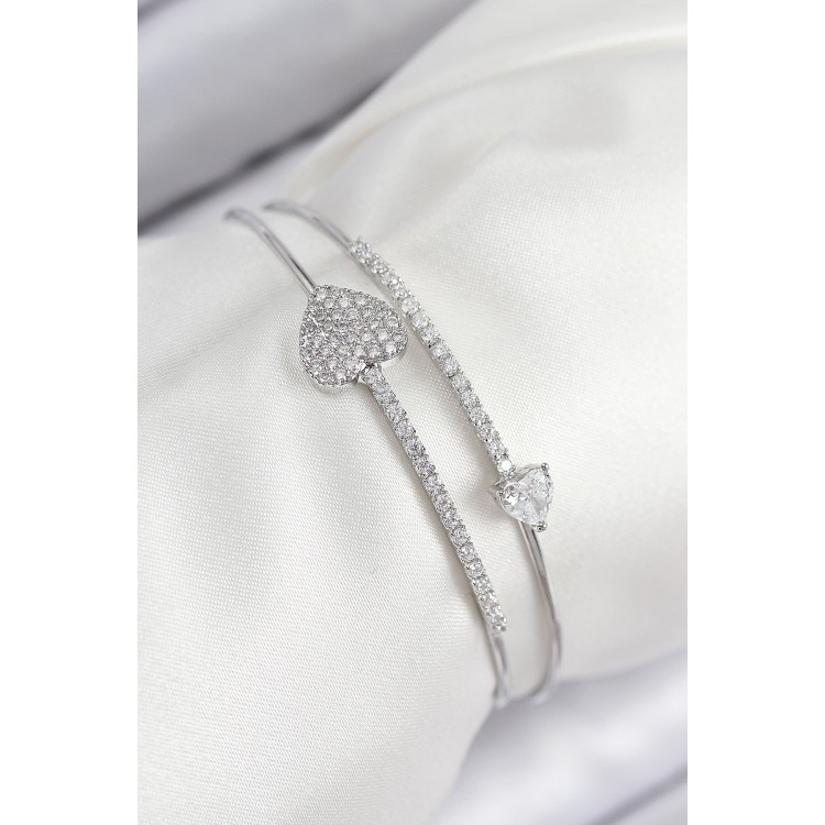 Heart-Shaped Zircon Stone Bracelet for Women in Silver Color - TJ-BB7852
