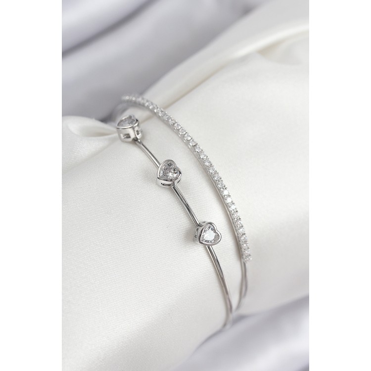 Heart-Shaped Zircon Stone Bracelet for Women in Silver Color - TJ-BB7862