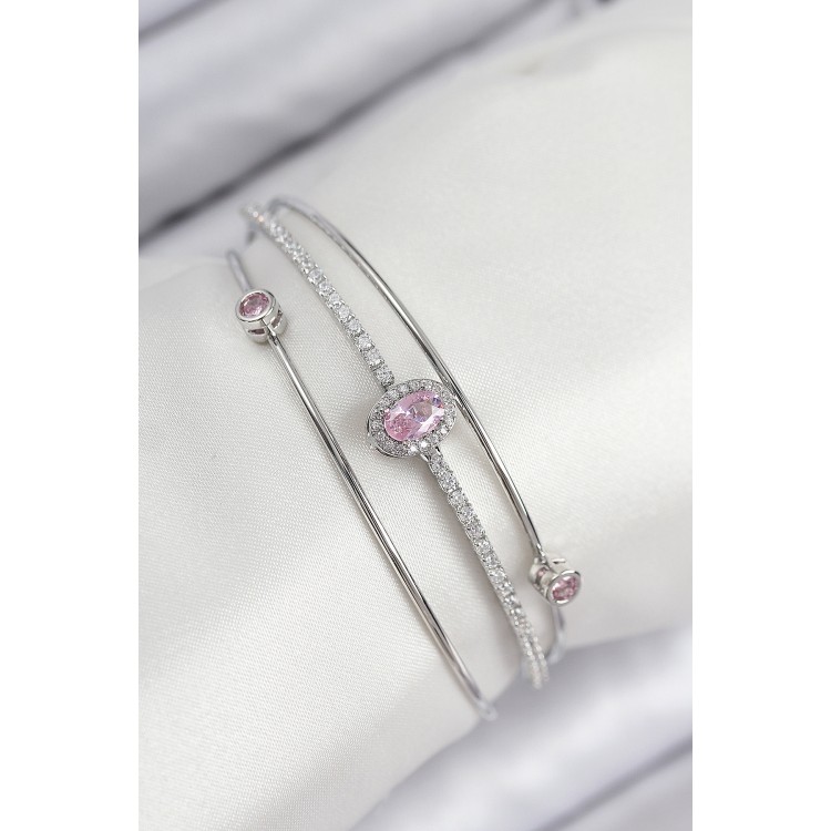 Rice Zircon Stone Baguette Model Silver Color Women's Bracelet - TJ-BB7864 Rice Zircon Stone Baguette Model Silver Color Women's Bracelet - TJ-BB7864
