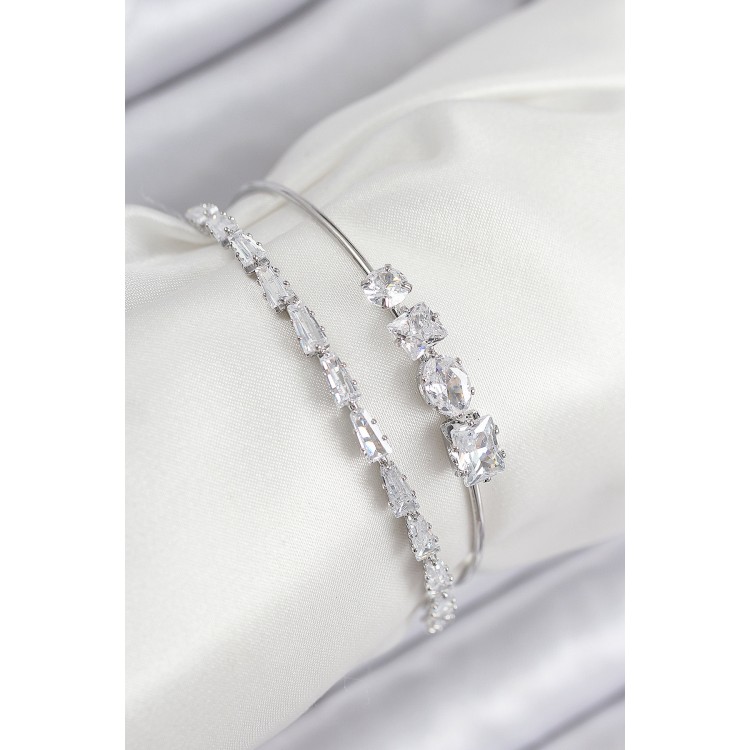 Rice Zircon Stone Waterway Model Silver Color Women's Bracelet - TJ-BB7866 Rice Zircon Stone Waterway Model Silver Color Women's Bracelet - TJ-BB7866