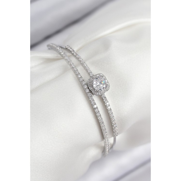 Rice Zircon Stone Baguette Model Silver Color Women's Bracelet - TJ-BB7872 Rice Zircon Stone Baguette Model Silver Color Women's Bracelet - TJ-BB7872