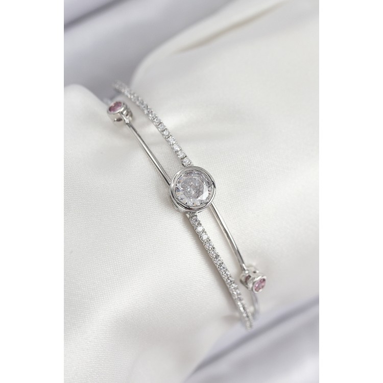 Rice-Shaped Zircon Stone Diamond-Style Silver-Colored Women's Bracelet - TJ-BB7880