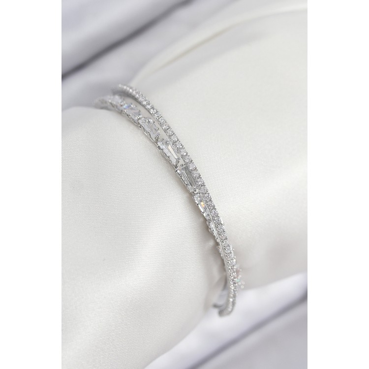 Rice Zircon Stone Waterway Model Silver Color Women's Bracelet - TJ-BB7882 Rice Zircon Stone Waterway Model Silver Color Women's Bracelet - TJ-BB7882