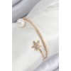 Gold-Colored Women's Bracelet with Zircon Star and Pearl Design - TJ-BB7883