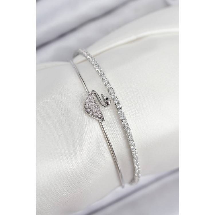 Rice Zircon Stone Swan Model Silver Color Women's Bracelet - TJ-BB7890 Rice Zircon Stone Swan Model Silver Color Women's Bracelet - TJ-BB7890