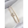 Gold-Colored Women's Bracelet with Zircon Stone Butterfly Design - TJ-BB7891