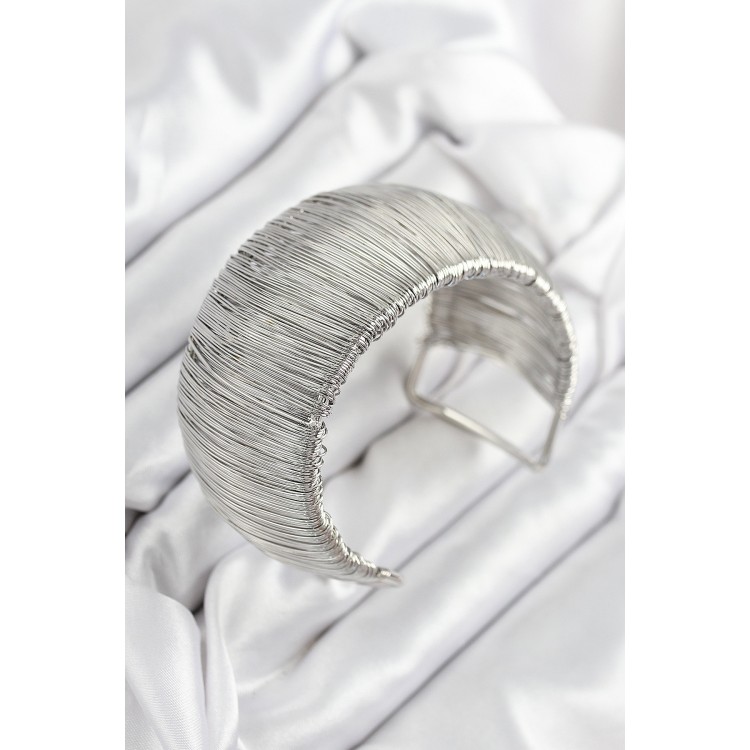 Silver-Colored Women's Wristband with Rice-Shaped Wire Coil Design - TJ-BB7894