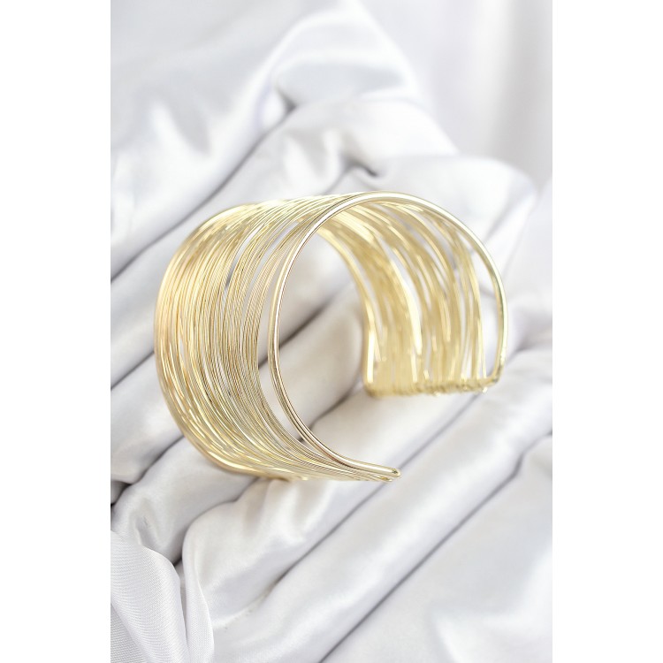 Gold-Colored Women's Wristband with Rice Thread Winding Design - TJ-BB7895