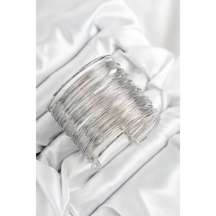 Silver-Colored Women's Wristband with Rice-Shaped Wire Winding Design - TJ-BB7896