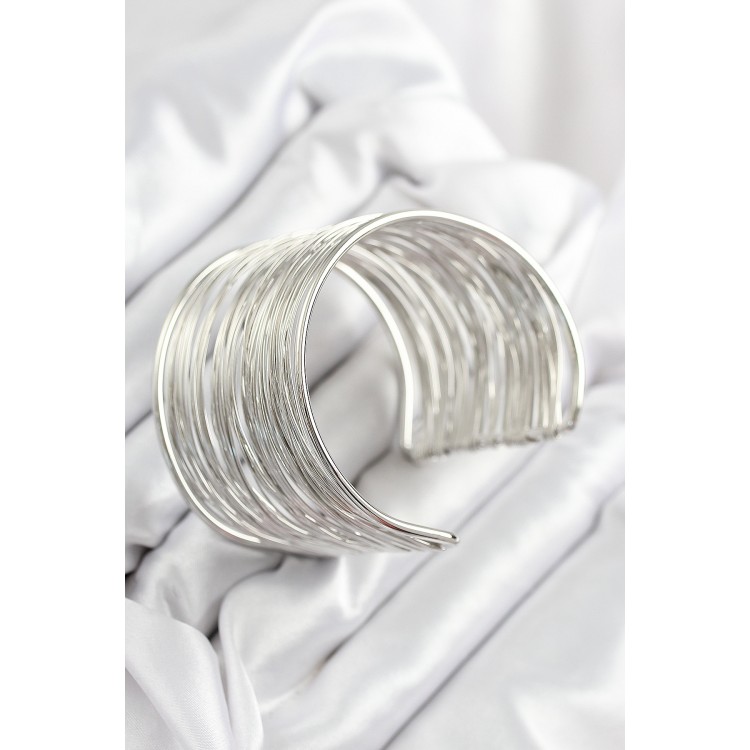 Silver-Colored Women's Wristband with Rice-Shaped Wire Winding Design - TJ-BB7896