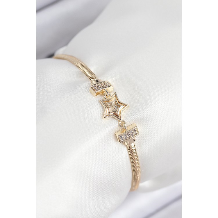 Gold-Colored Women's Bracelet with Zircon Stone Star Design - TJ-BB7903