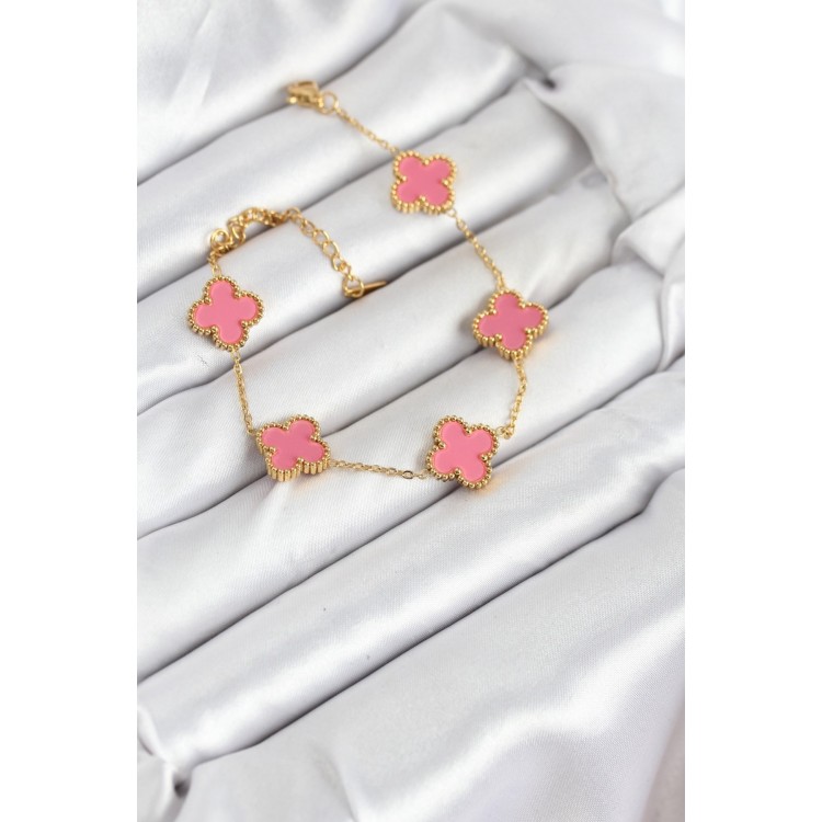316L Steel Gold Chain Pink Clover Color Bracelet - TJ-BB7908