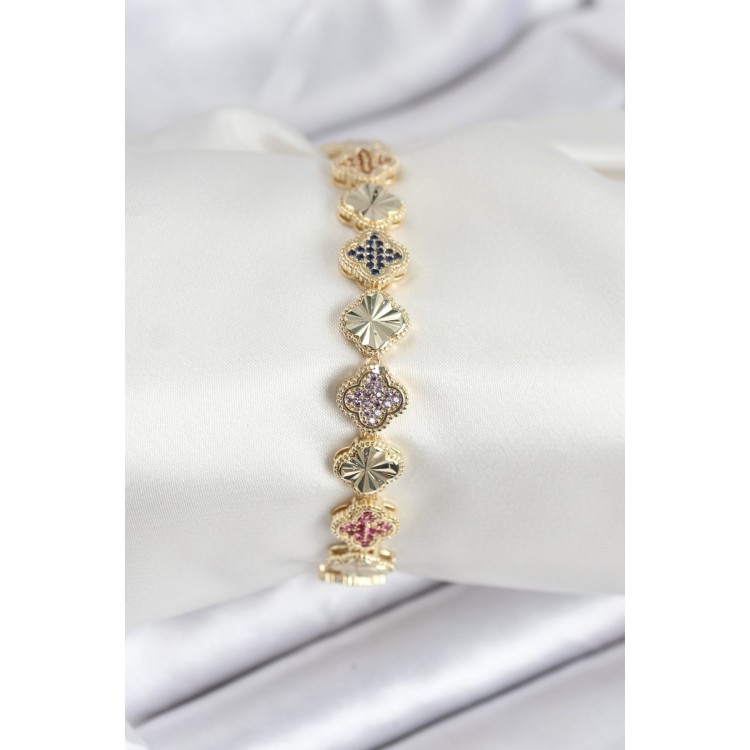 Brass VIP Series Clover Zircon Stone Women's Bracelet - TJ-BB7910