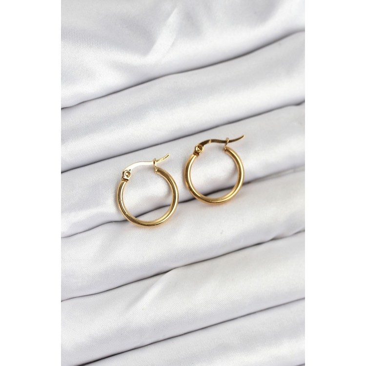 316L Steel Gold Color 15 mm Hoop Women's Earrings - TJ-BKP11225