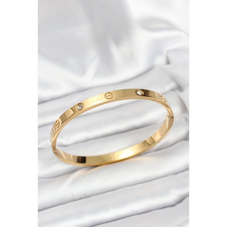 316L Steel Gold Color Zircon Stone 65 mm Women's Cuff Bracelet - TJ-BB7911 316L Steel Gold Color Zircon Stone 65 mm Women's Cuff Bracelet - TJ-BB7911