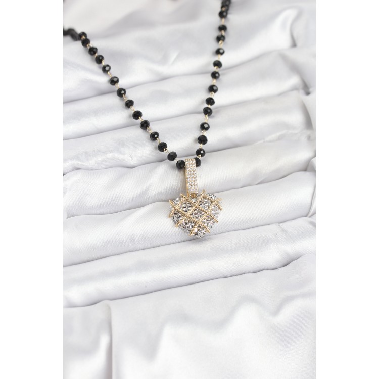 316L Steel Chain Crystal Beaded Heart-Shaped Women's Necklace - TJ-BKO10562