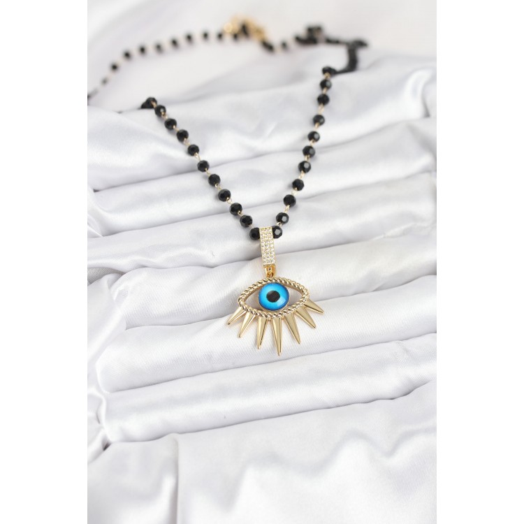 316L Steel Chain Crystal Beaded Eye Model Women's Necklace - TJ-BKO10564