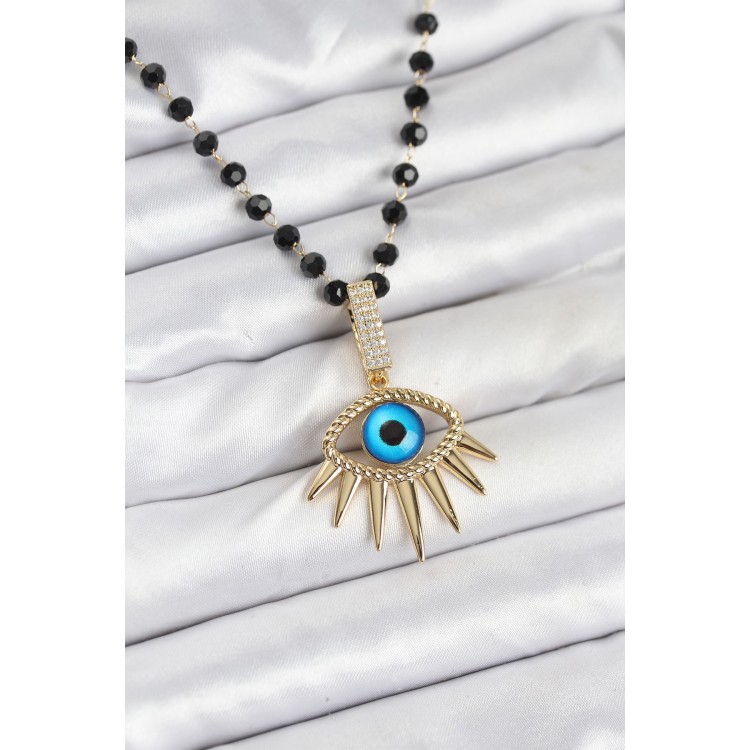 316L Steel Chain Crystal Beaded Eye Model Women's Necklace - TJ-BKO10564