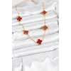316L Steel Gold Color Chain Burgundy Clover Women's Necklace - TJ-BKO10565