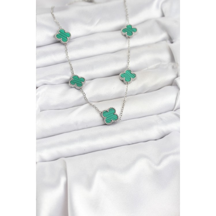 316L Stainless Steel Chain Silver Color Green Clover Women's Necklace - TJ-BKO10568