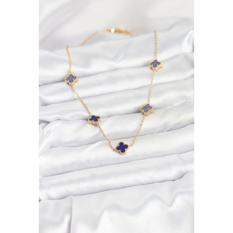 316L Çelik Zincir Gold Renk Lacivert Baby Boy Yonca Kadın Kolye - TJ-BKO10573