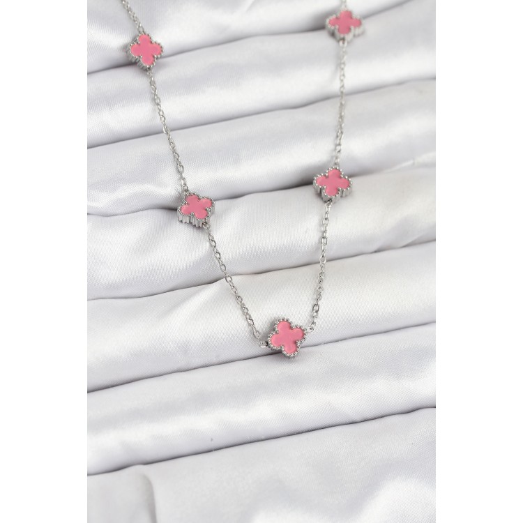 316L Çelik Zincir Gümüş Renk Pembe Baby Boy Yonca Kadın Kolye - TJ-BKO10575