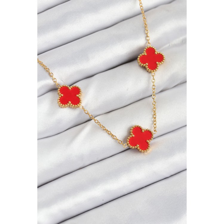 316L Çelik Zincir Gold Kırmızı Renk Yonca Kadın Kolye - TJ-BKO10585 316L Çelik Zincir Gold Kırmızı Renk Yonca Kadın Kolye - TJ-BKO10585