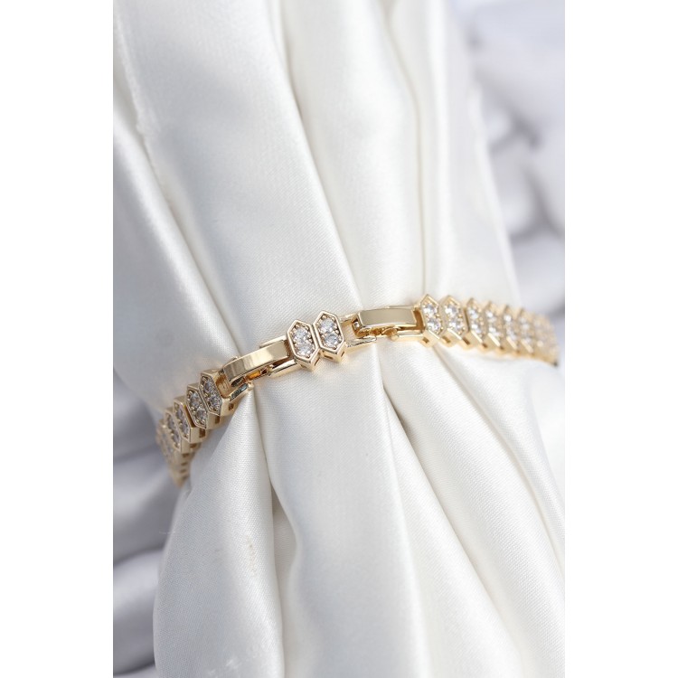 Pirinç VIP Seri Gold Renk Zirkon Taşlı Kadın Bileklik - TJ-BB7920