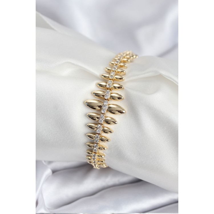 Pirinç VIP Seri Gold Renk Sıralı Damla Model Kadın Bileklik - TJ-BB7922 Pirinç VIP Seri Gold Renk Sıralı Damla Model Kadın Bileklik - TJ-BB7922