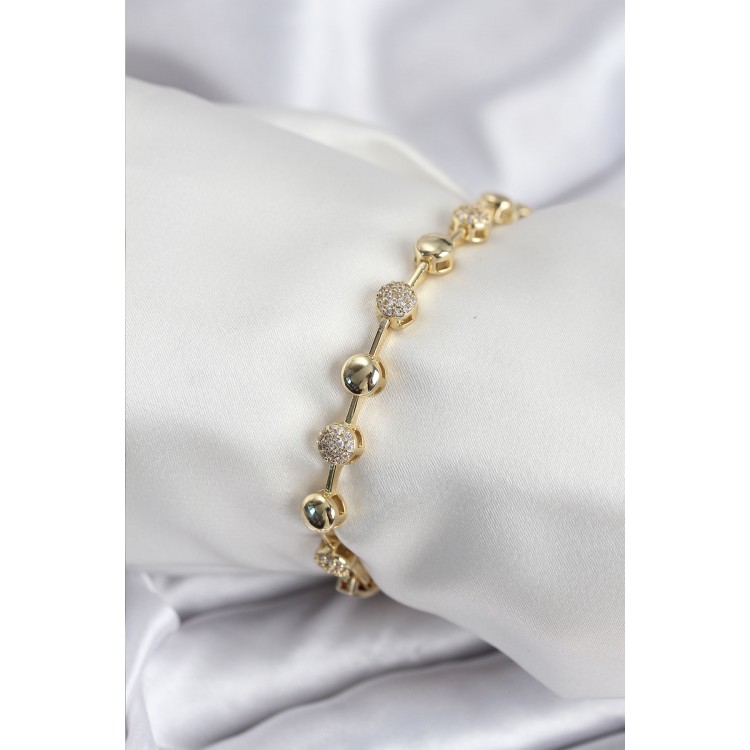 Pirinç VIP Seri Gold Renk Topçuk Model Kadın Bileklik - TJ-BB7923 Pirinç VIP Seri Gold Renk Topçuk Model Kadın Bileklik - TJ-BB7923