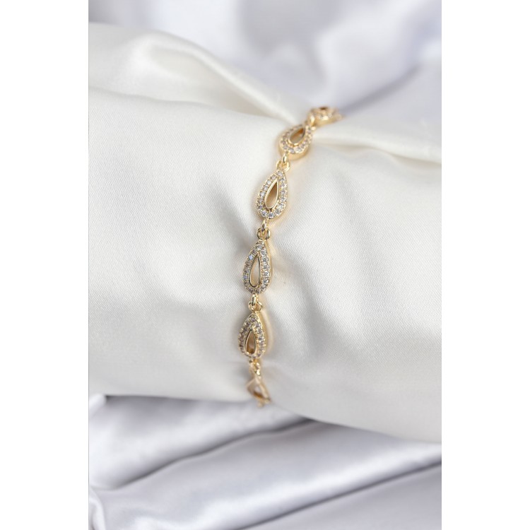 Pirinç VIP Seri Gold Renk Sıralı Damla Model Kadın Bileklik - TJ-BB7932 Pirinç VIP Seri Gold Renk Sıralı Damla Model Kadın Bileklik - TJ-BB7932