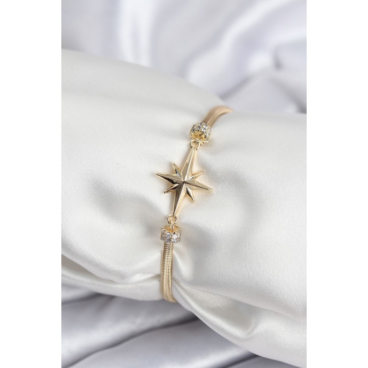 Pirinç VIP Seri Gold Renk Kutup Yıldızı Model Kadın Bileklik - TJ-BB7937 Pirinç VIP Seri Gold Renk Kutup Yıldızı Model Kadın Bileklik - TJ-BB7937